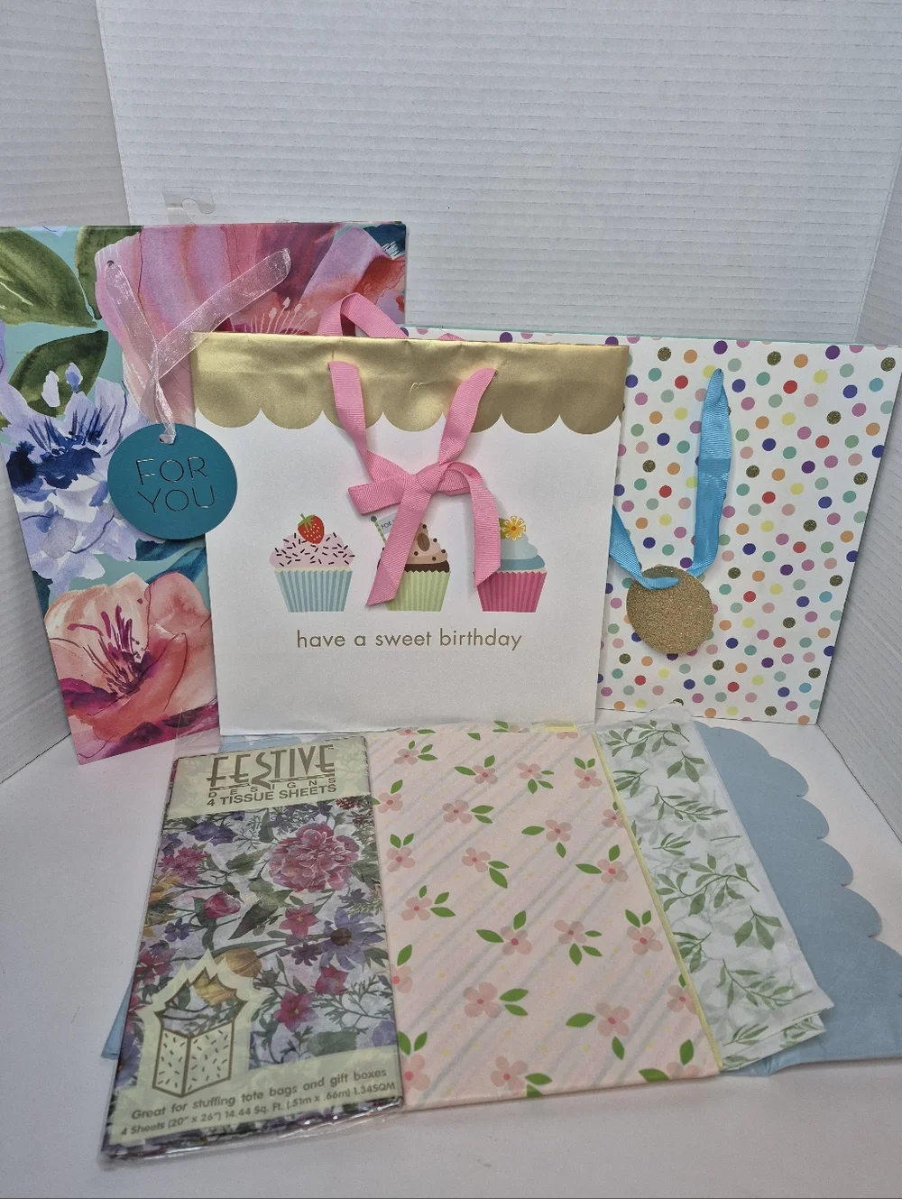 Floral Gift Bags and Tissue Wrapping Lot for Any Occaision and one Birthday